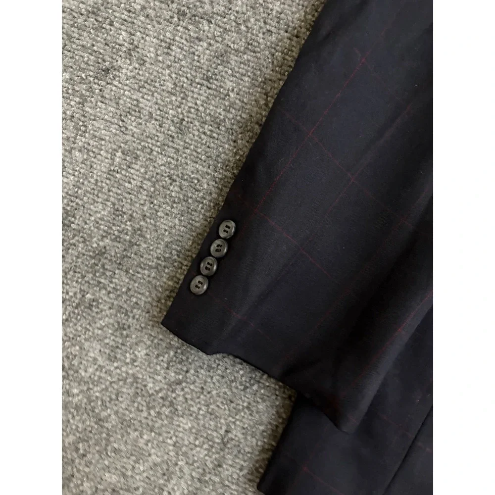 Hickey Freeman Loro Piana Wool Blazer Navy Blue Windowpane Sport Coat Mens